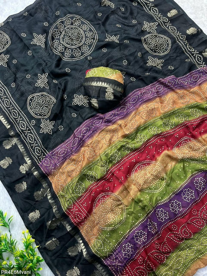 Marshmallow Gold Jacquard Saree with Bandhani Ajrakh Print Border