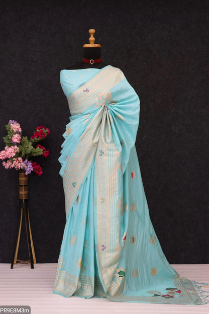 Mashlin Stapul Silk Saree with Tassel Pallu & Blouse