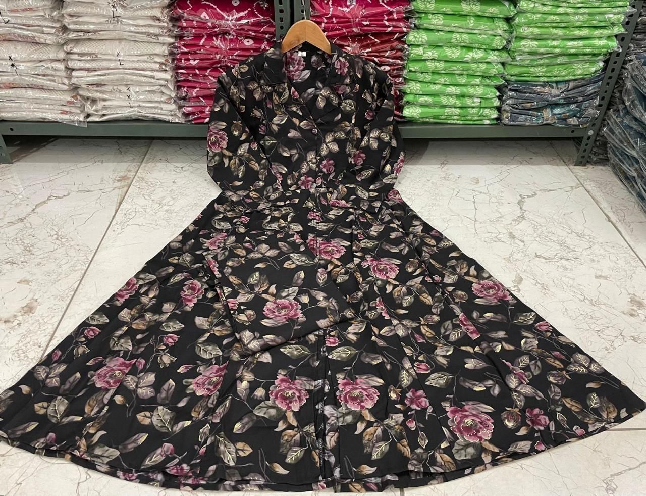 Maslin Foil Print Tunic Style Long Co-Ord Set with Collar