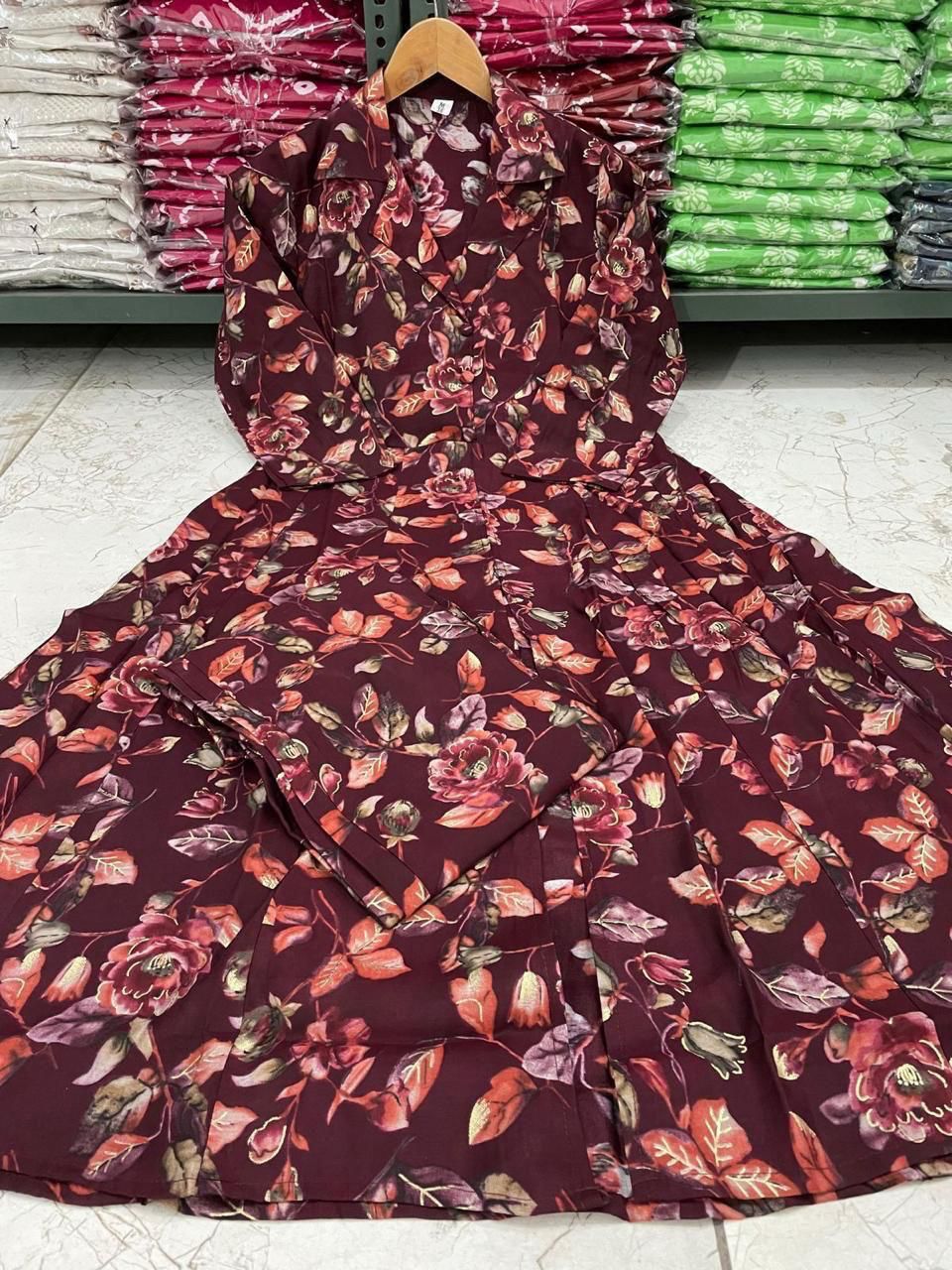 Maslin Foil Print Tunic Style Long Co-Ord Set with Collar