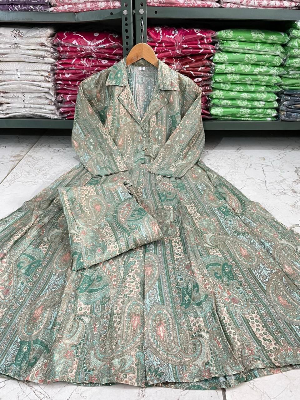 Maslin Foil Print Tunic Style Long Co-Ord Set with Collar