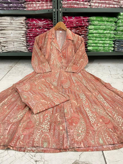 Maslin Foil Print Tunic Style Long Co-Ord Set with Collar