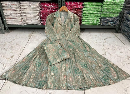 Maslin Foil Print Tunic Style Long Co-Ord Set with Collar