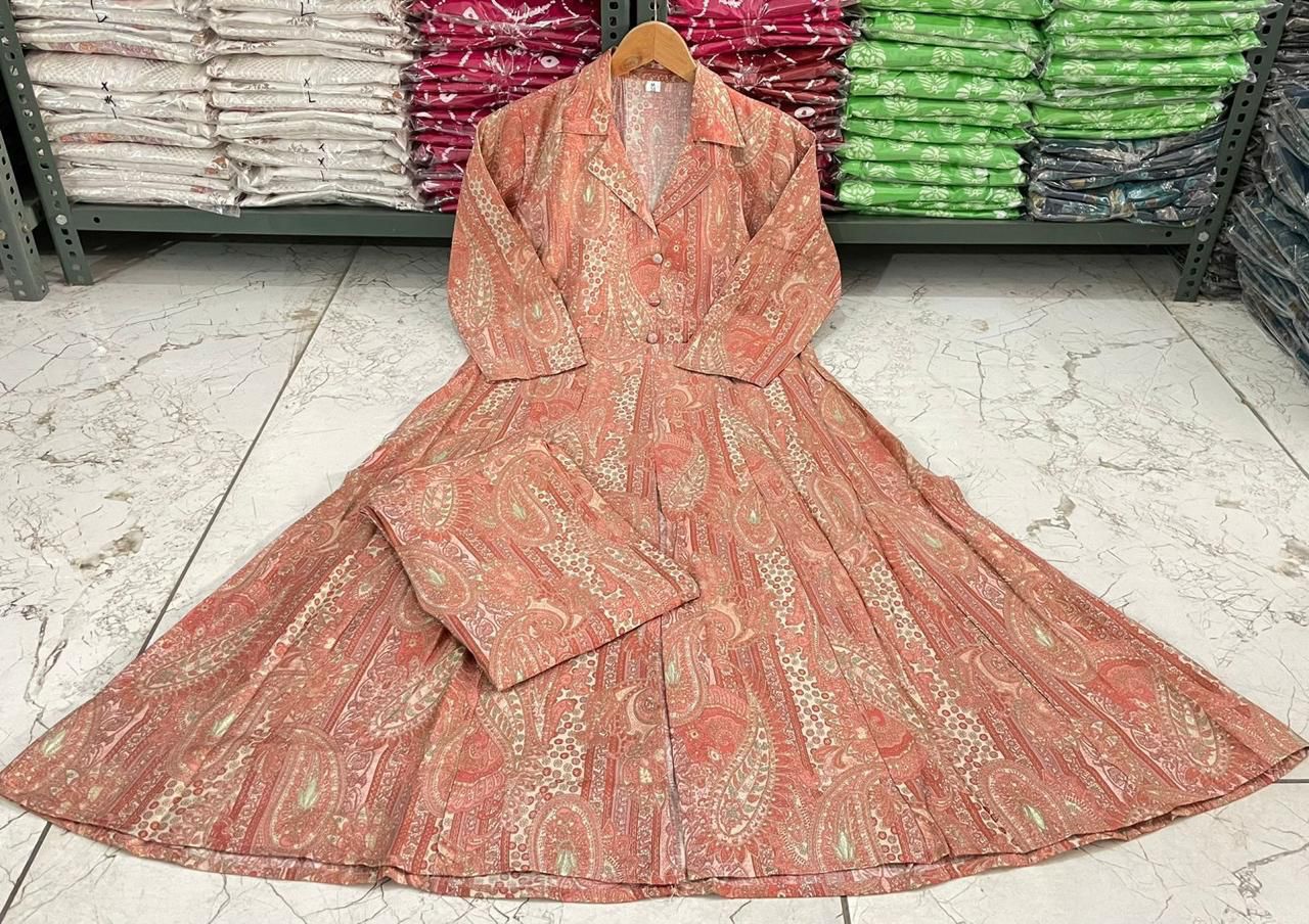 Maslin Foil Print Tunic Style Long Co-Ord Set with Collar