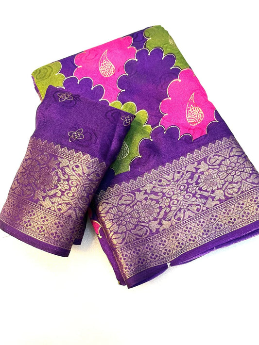 Mass Mellow Georgette Saree with Jacquard Weaving & Foil Work