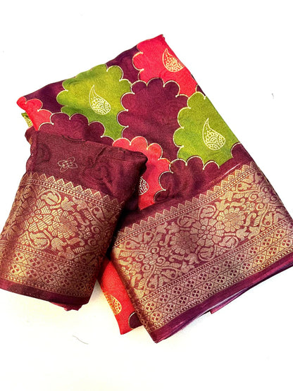 Mass Mellow Georgette Saree with Jacquard Weaving & Foil Work