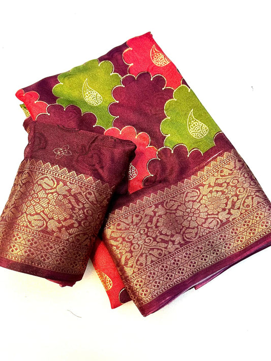 Mass Mellow Georgette Saree with Jacquard Weaving & Foil Work