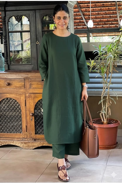 Monochrome Cotton Slub Kurta Palazzo Set for Women