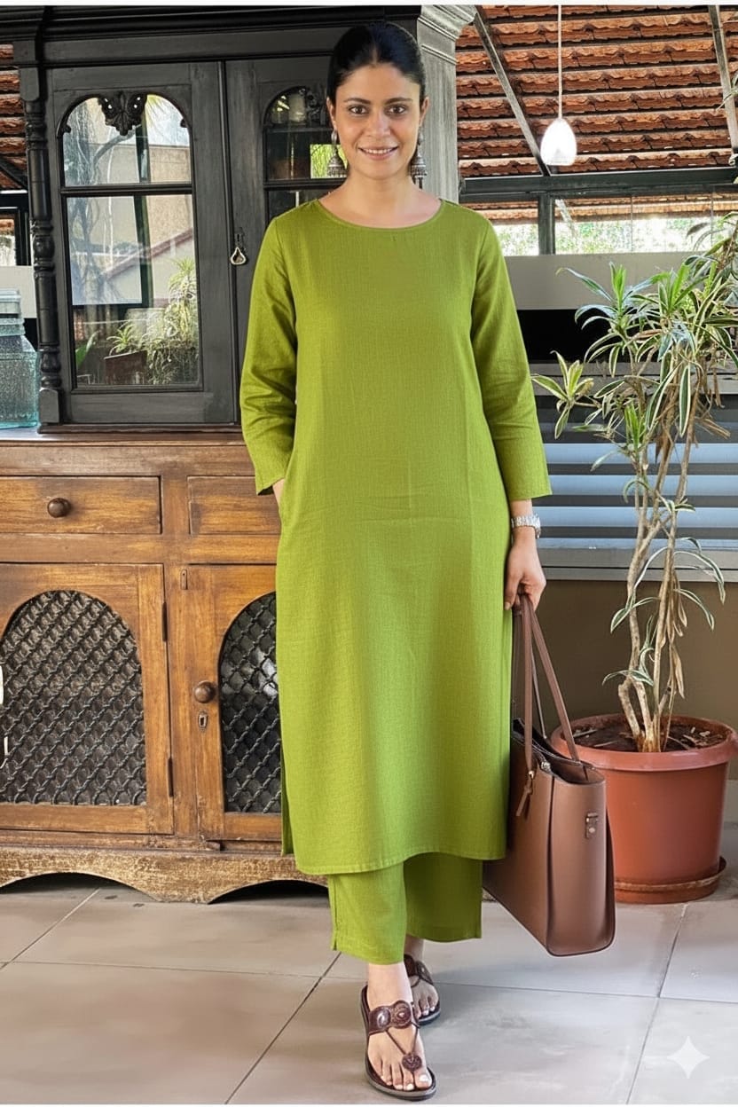 Monochrome Cotton Slub Kurta Palazzo Set for Women
