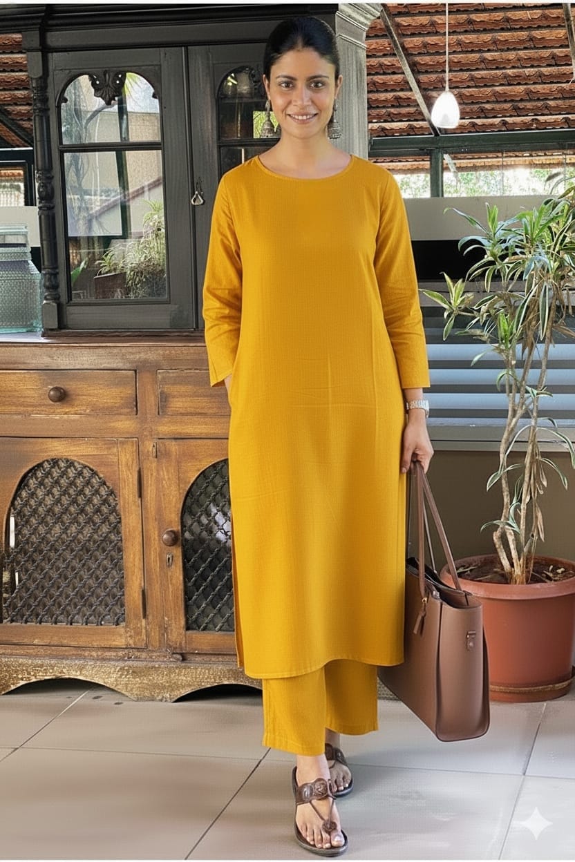 Monochrome Cotton Slub Kurta Palazzo Set for Women