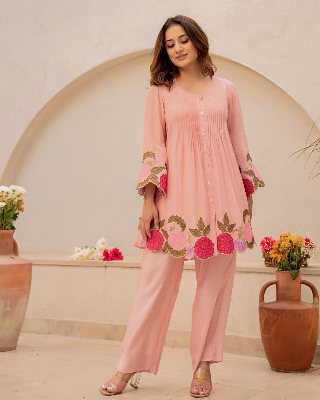 Mul Chanderi Embroidered Co-Ord Set with Cotton Lining