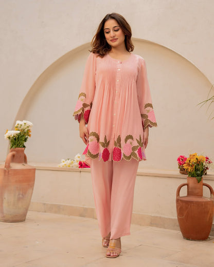 Mul Chanderi Embroidered Co-Ord Set with Cotton Lining