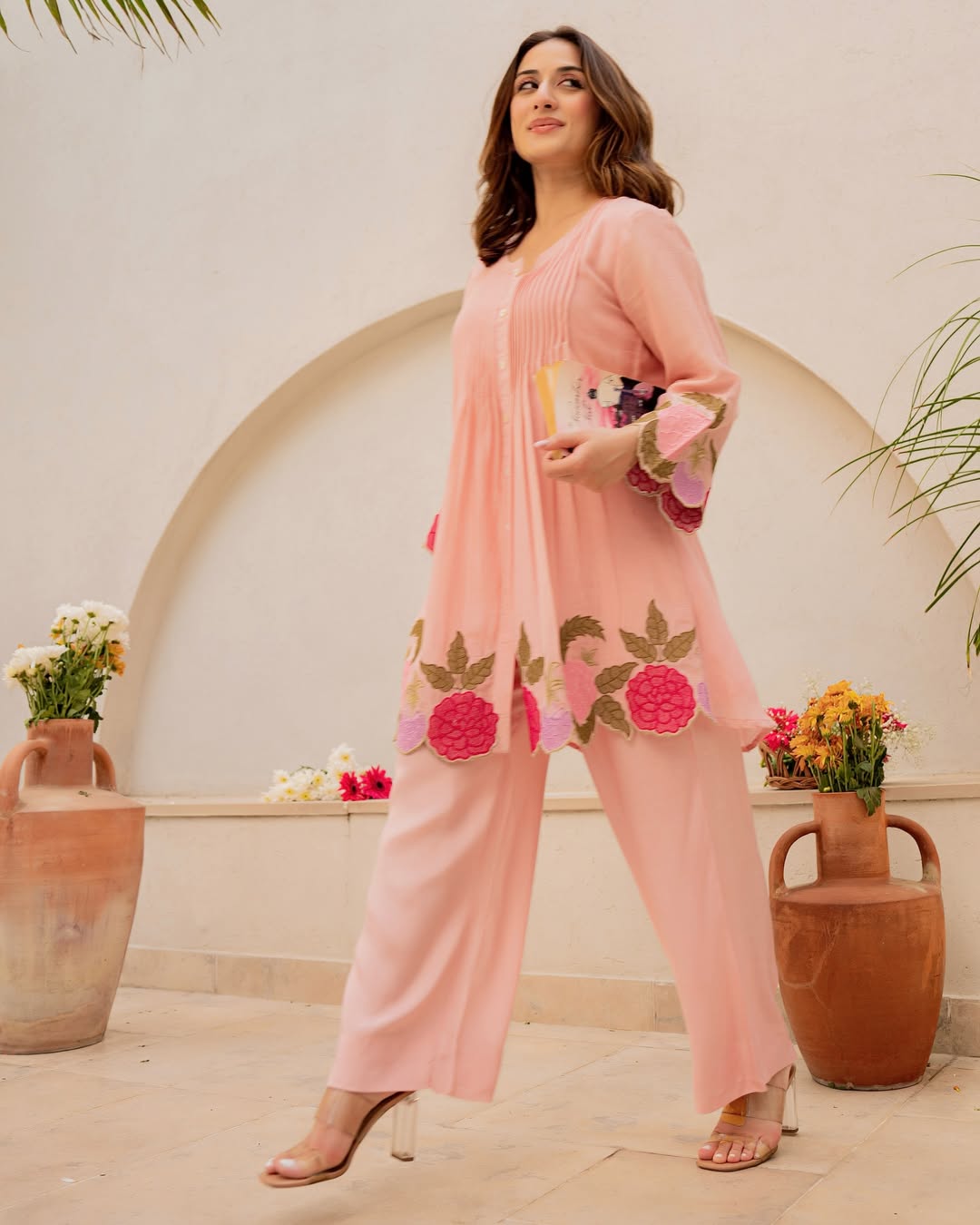 Mul Chanderi Embroidered Co-Ord Set with Cotton Lining