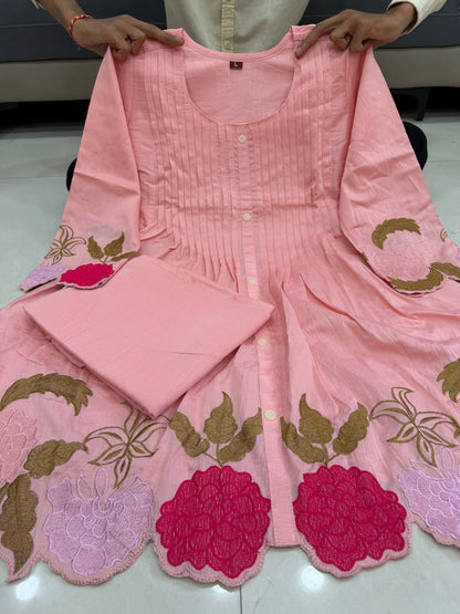 Mul Chanderi Embroidered Co-Ord Set with Cotton Lining
