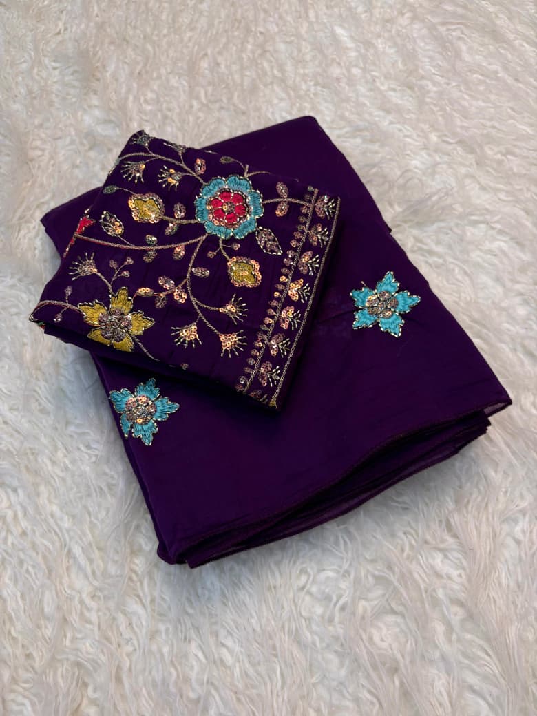 Mul Cotton Saree with Beads & Thread Work