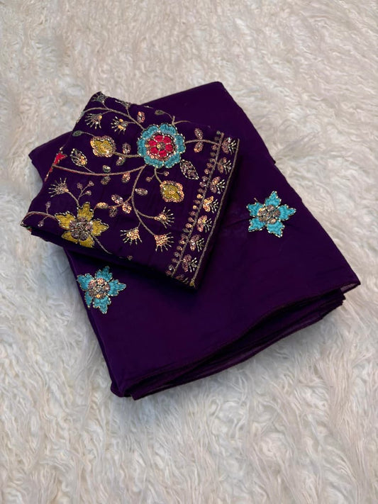 Mul Cotton Saree with Beads & Thread Work