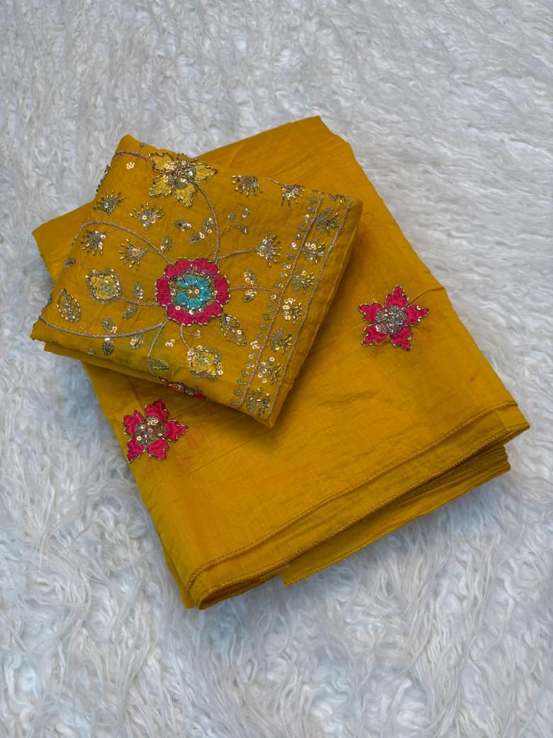 Mul Cotton Saree with Beads & Thread Work