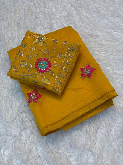 Mul Cotton Saree with Beads & Thread Work