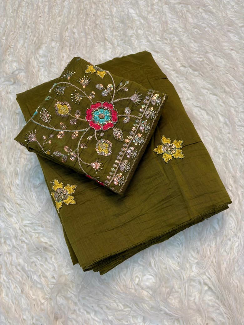Mul Cotton Saree with Beads & Thread Work