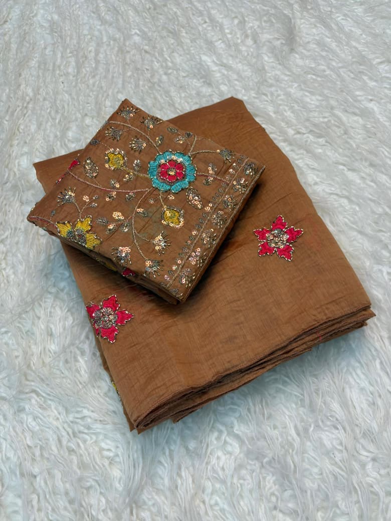 Mul Cotton Saree with Beads & Thread Work