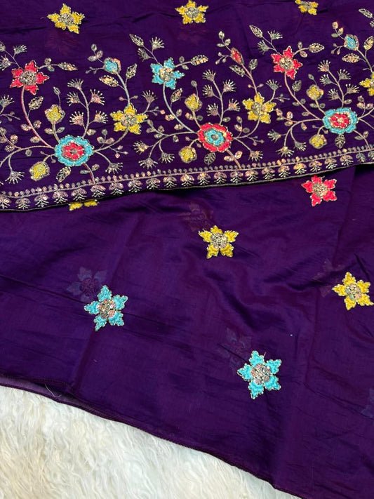 Mul Cotton Saree with Beads & Thread Work