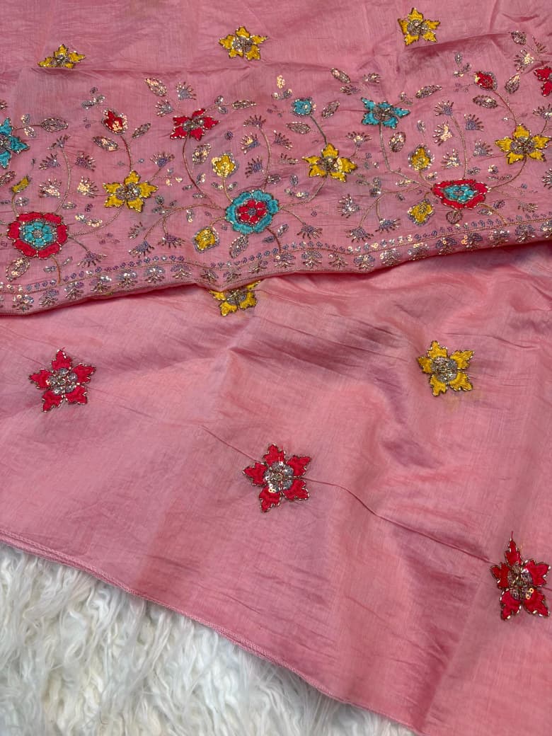 Mul Cotton Saree with Beads & Thread Work