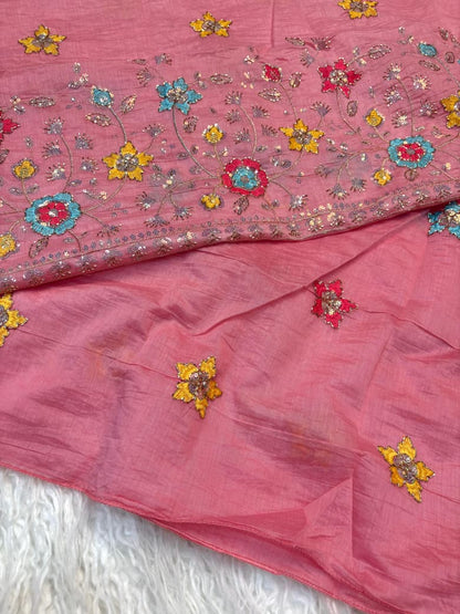 Mul Cotton Saree with Beads & Thread Work