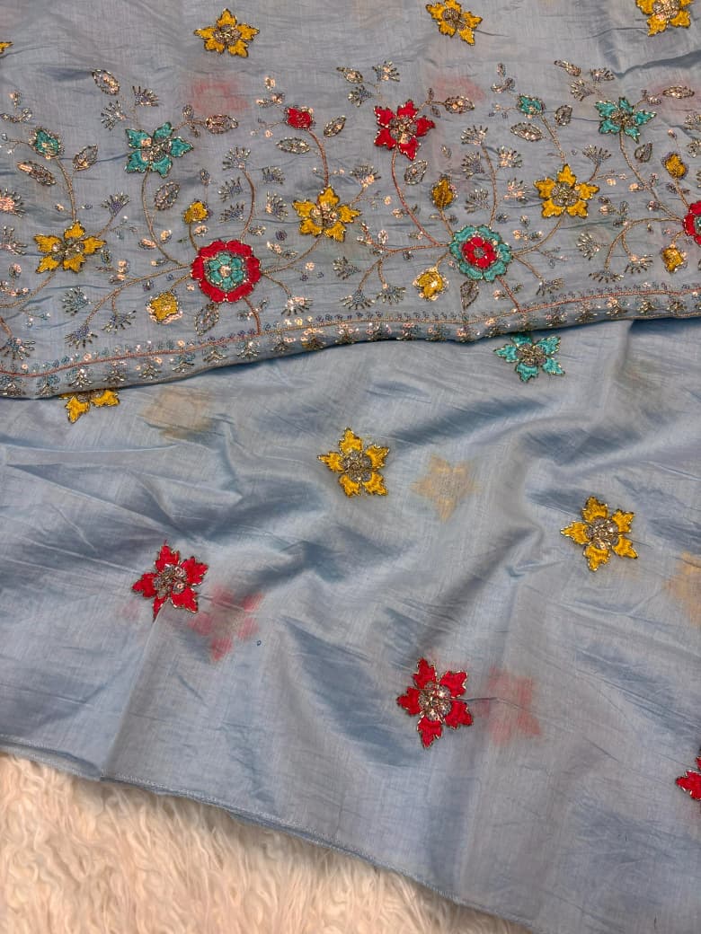 Mul Cotton Saree with Beads & Thread Work