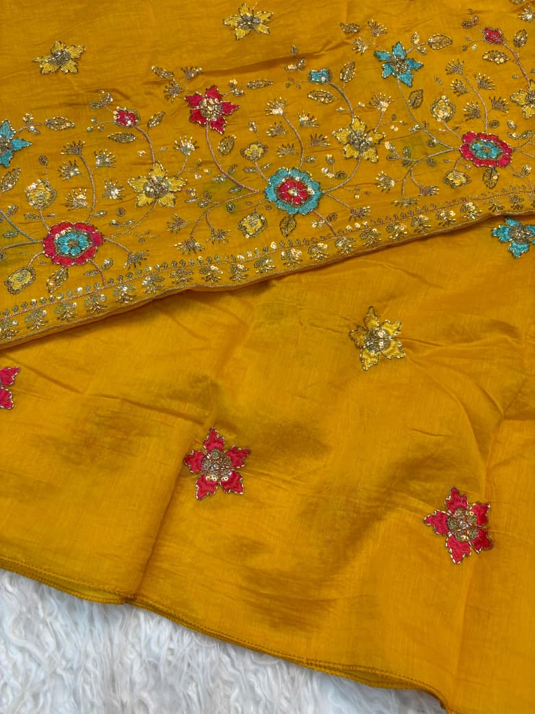 Mul Cotton Saree with Beads & Thread Work
