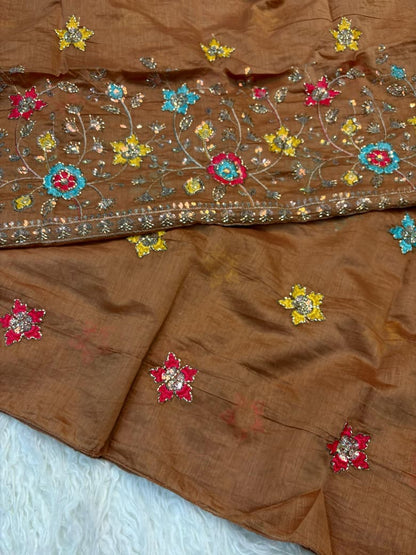 Mul Cotton Saree with Beads & Thread Work