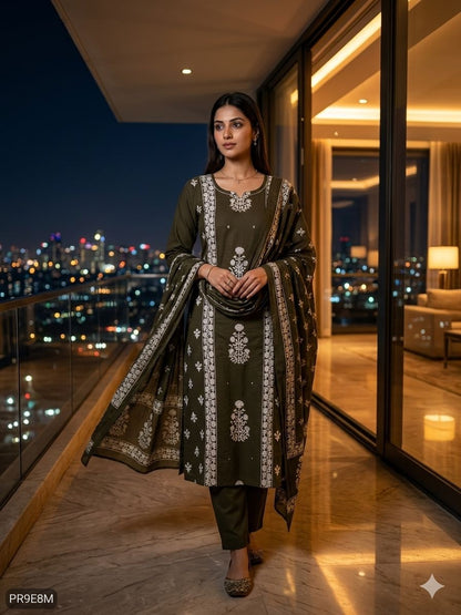 Mul Mul Cotton Kurti Pant Dupatta 3 Piece Set for Women