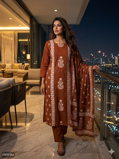 Mul Mul Cotton Kurti Pant Dupatta 3 Piece Set for Women