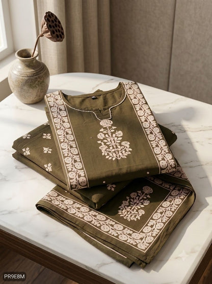 Mul Mul Cotton Kurti Pant Dupatta 3 Piece Set for Women