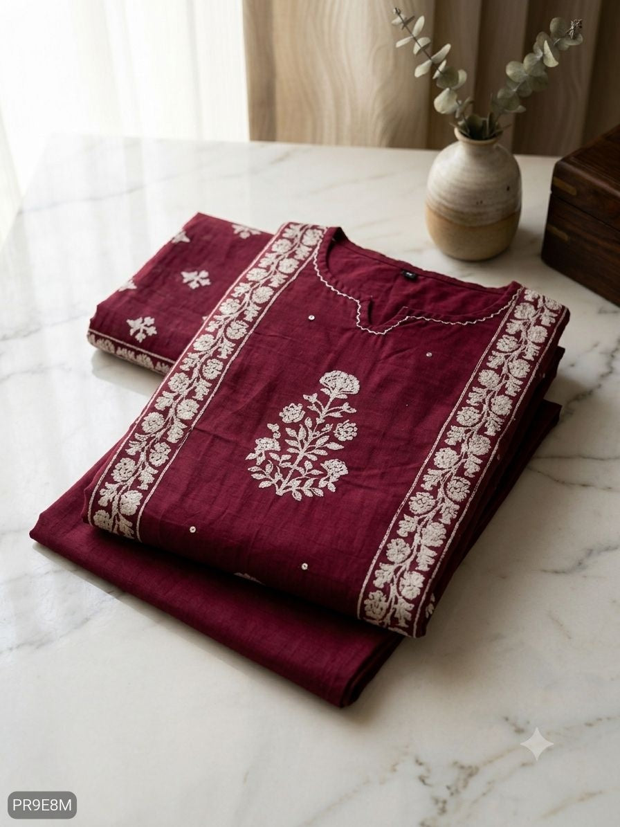 Mul Mul Cotton Kurti Pant Dupatta 3 Piece Set for Women