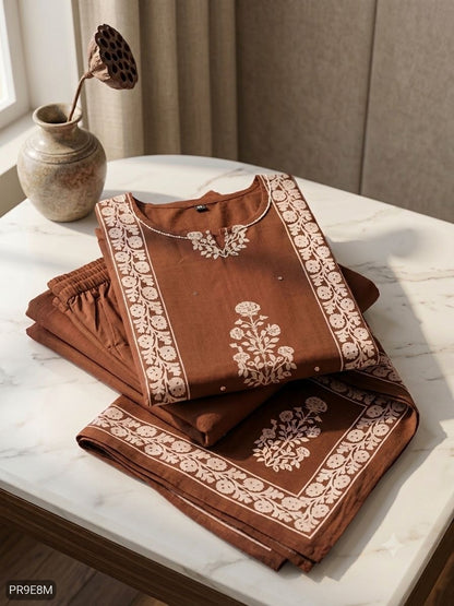 Mul Mul Cotton Kurti Pant Dupatta 3 Piece Set for Women