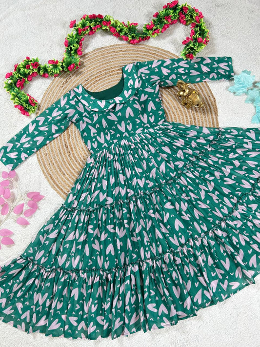 Mul-Mul Cotton Printed Midi Gown with Flare – 45 Inch