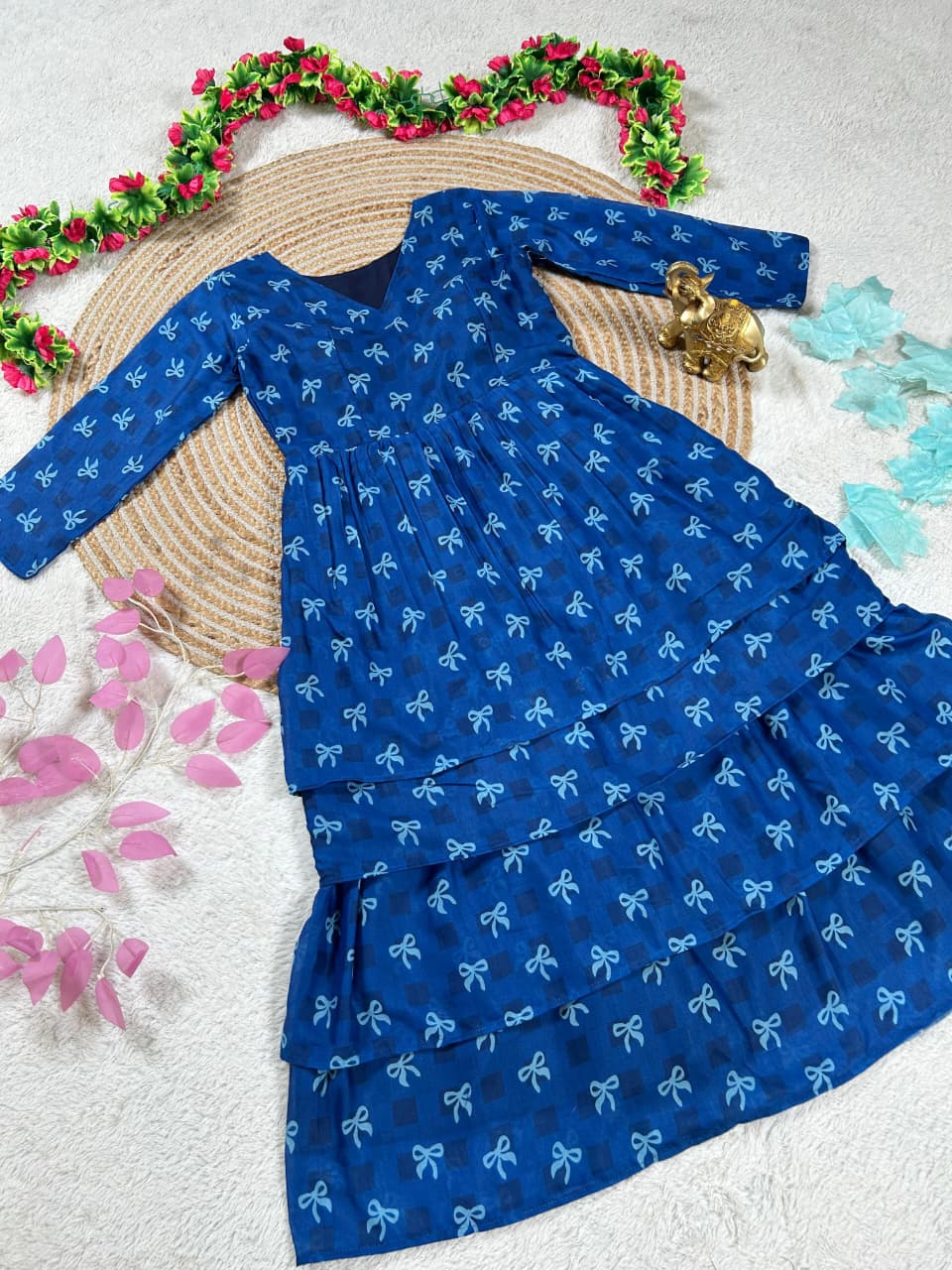 Mul-Mul Cotton Printed Midi Gown with Flare – 45 Inch