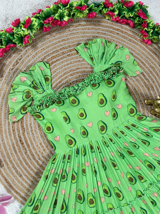 Mul-Mul Cotton Printed Midi Gown with Flare – 45 Inch