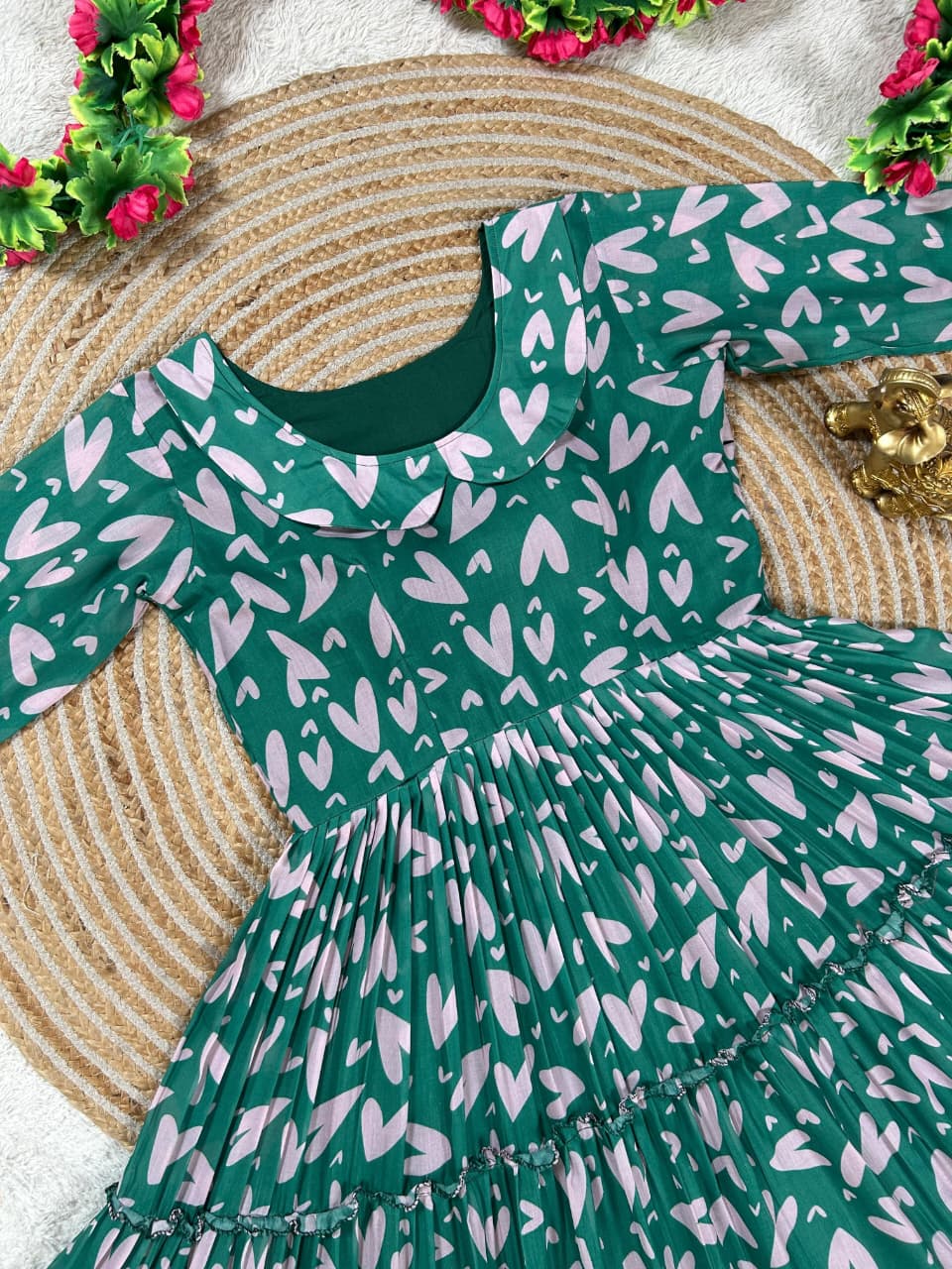 Mul-Mul Cotton Printed Midi Gown with Flare – 45 Inch