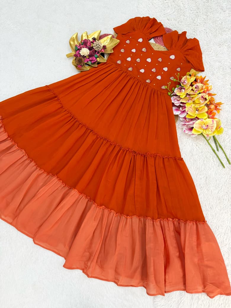 Mull Cotton Gown with Maggam Work – 54 Inch Length