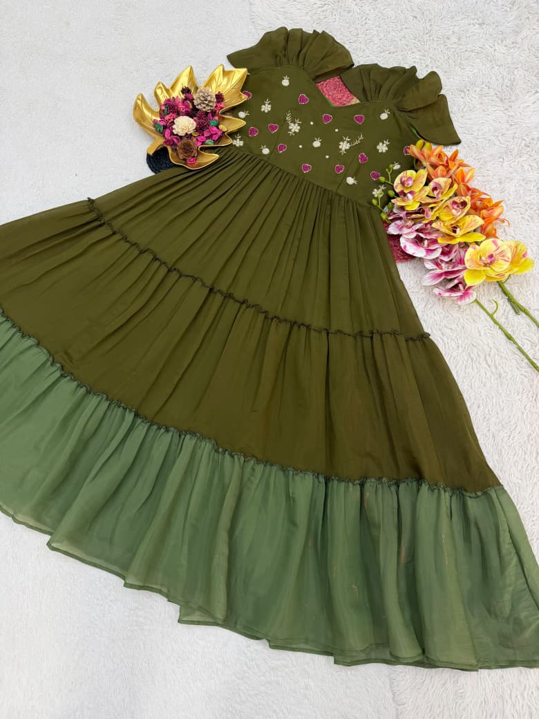 Mull Cotton Gown with Maggam Work – 54 Inch Length