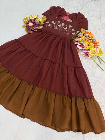 Mull Cotton Gown with Maggam Work – 54 Inch Length
