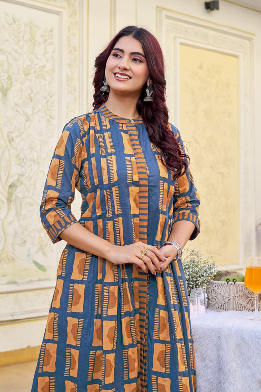 Mustard Cotton Kurta with Plazo Set – 48” Long Kurti