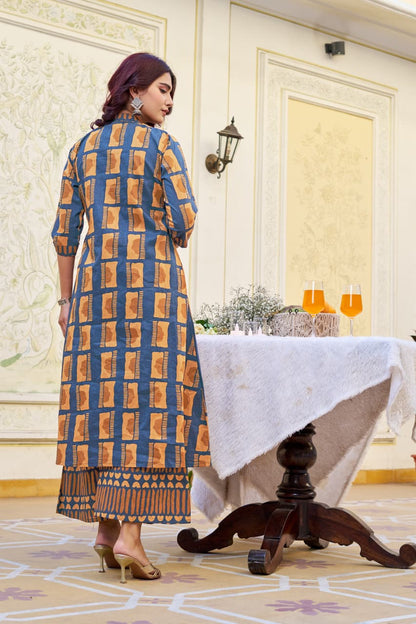 Mustard Cotton Kurta with Plazo Set – 48” Long Kurti