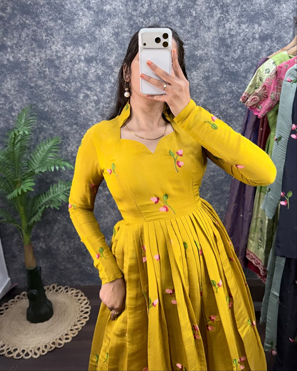 Mustard South Mull Chanderi Anarkali Kurta with Dupatta