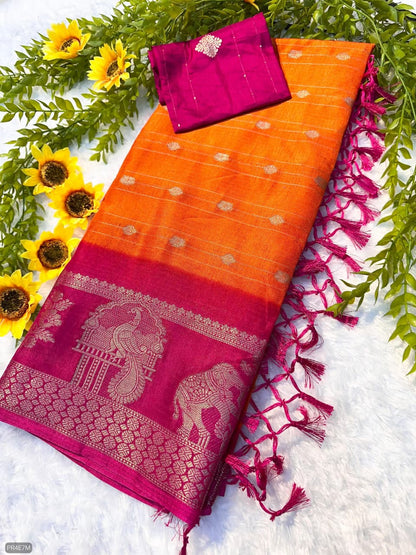Mysore Silk Saree with Weaving & Matching Blouse Piece