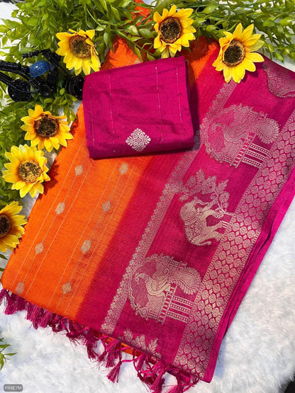Mysore Silk Saree with Weaving & Matching Blouse Piece