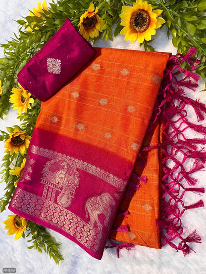 Mysore Silk Saree with Weaving & Matching Blouse Piece