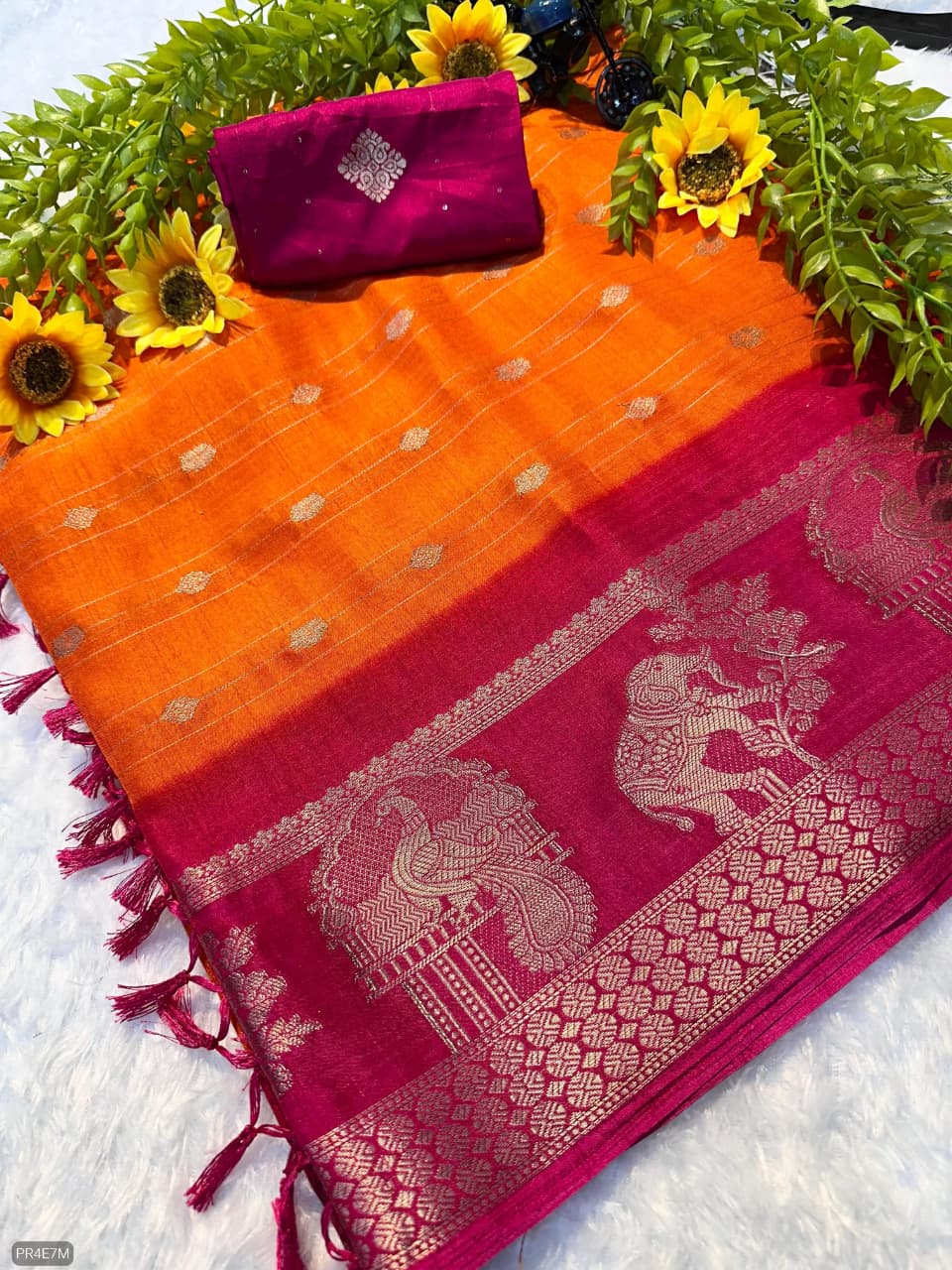 Mysore Silk Saree with Weaving & Matching Blouse Piece