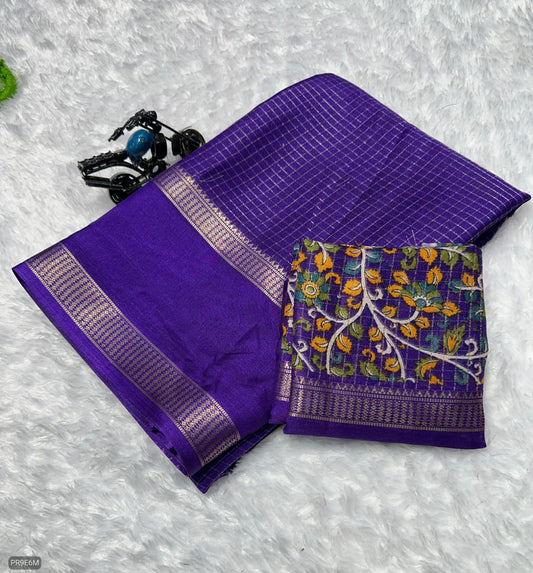 Mysore Silk Saree with Weaving & Two-Tone Border